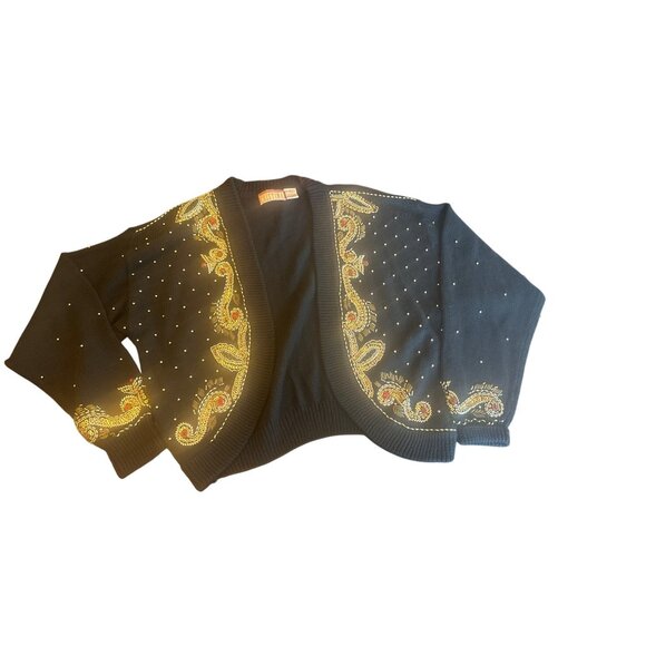 Vintage Cristina Black Sweater Gold & Red Sequin Embellished Dragon Design Med - Picture 1 of 5